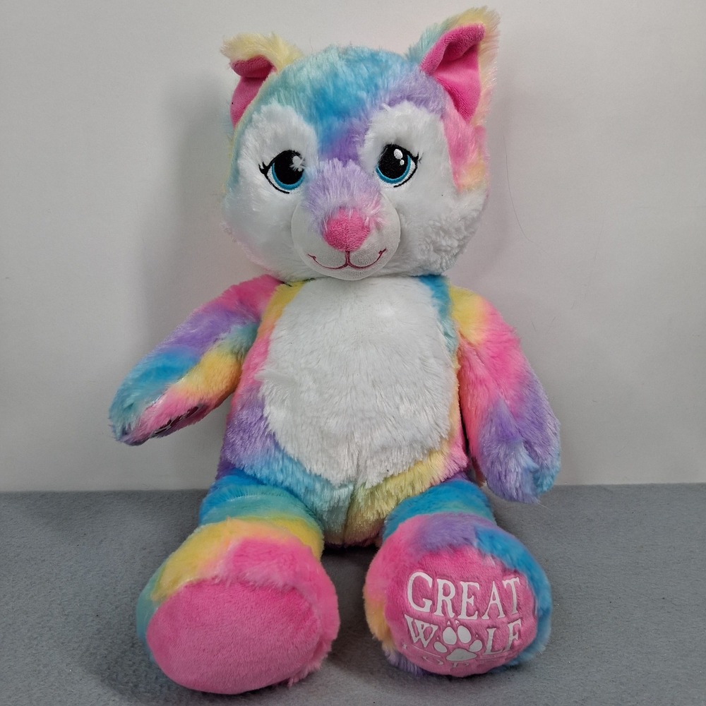 Build A Bear Great Wolf Lodge Plush Rainbow Wolf Stuffed Animal 16 Inch BAB